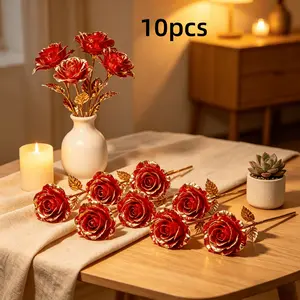 10 Crystal Rose Flowers, Decorative Flowers Bouquet, No Maintenance High-End Decoration, Mother's Day Valentine's Day Wedding Gift, Artificial Flowers