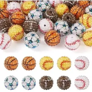 Ltty--P33-20mm Sports Ball Printed Resin Diamond Beads 1pcs per bag