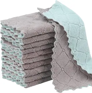 11Pack Kitchen Dish Cloths, Nonstick Oil Washable Fast Drying, Super Absorbent Coral Velvet Cleaning Cloths for Mom from Daughter Son(Green-grey)