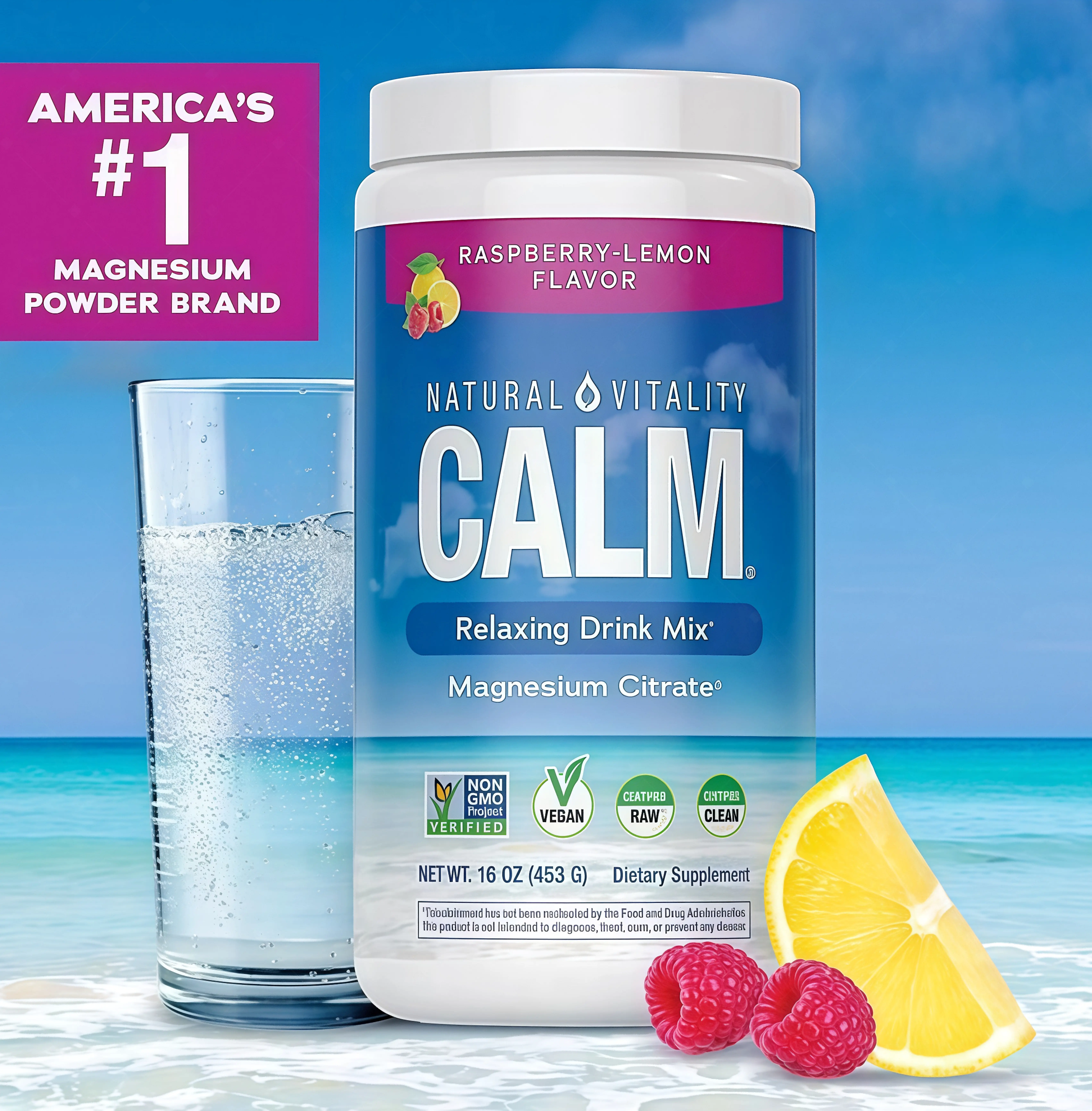 MaxCalm Relaxing Drink Mix BC- Anti Stress Drink Mix - With Ionic Magnesium Citrate + Glycinate - Raspberry Lemon Flavor - 16 oz (453 g) - 113 Servings