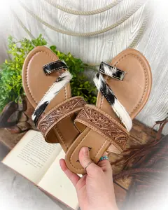 Tooled Leather & Cowhide Western Sandal
