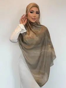 Boho Watercolor Chiffon Hijab - Flowy Bohemian Print Headscarf for All Seasons