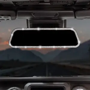 Bling Car Rear View Mirror, 12 Inch Panoramic Rearview Mirror, Interior Clip-on Wide Angle Convex Universal Rear View to Reduce Blind Spot Effectively for More Car SUV Trucks