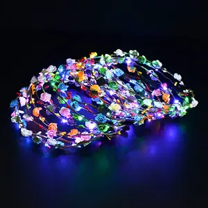20 count LED Flower Crown Headband, Light Up Flower Headbands for Women, Garlands Glowing Floral Wreath Crowns for Wedding Beach Party Birthday  (Diameter 19CM/7.4Inch)