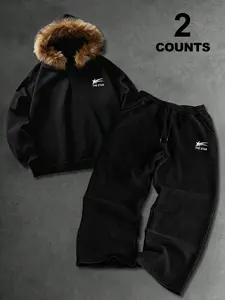 Men's High Street Oversized Hoodie Set, Letter Print Fitted Long Pants, Winter Streetwear Essentials, All Seasons Fashion