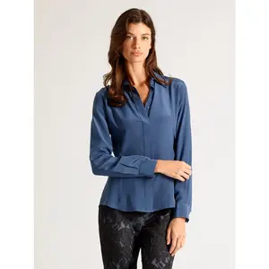 Dusty Indigo Silk Crepe Blouse