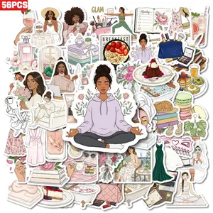 56pcs Yoga Girl Refined Lifestyle Aesthetics Stickers, Car Decals, suitable for scrapbooks, diaries, laptops, water bottles, cars, etc., featuring faith-based designs and carrying positive messages as gifts.