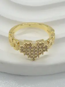 14k Gold Plated Heart Nugget Ring with Zircon, Unisex Jewelry for Dates, Thanksgiving, Mother's Day, Anniversary Gifts, Heart Shaped Ring, Fashion Heart Rings, Exquisite Trendy Ring