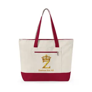 ZFA Crown Canvas Tote (Gold Lettered Zippered Beach & Everyday Bag)