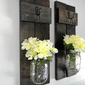 Rustic wood sconce with mason jar