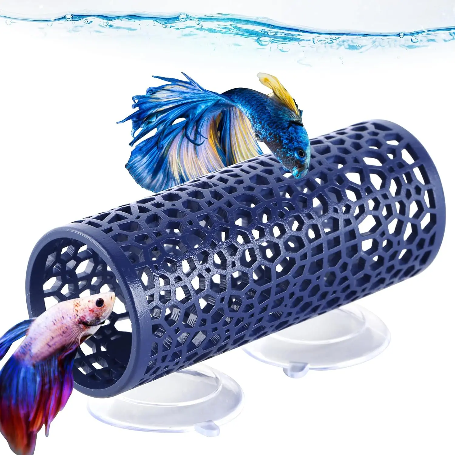 Betta Fish Tunnel,Navy Blue Betta Sleeping Tube Safe Hollow Design for Small Fish & Shrimp-Ideal Toys for Betta Guppies Resting-Betta Fish Tank Accessories Hammock,Aquarium Decorations Hideout
