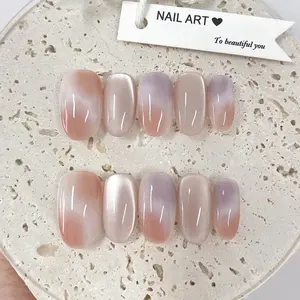 30pcs Short Gradient False Nails, Waterproof Removable Nail Tips, Includes Jelly Glue and File, Easy Wear Manicure Set, Nail Art