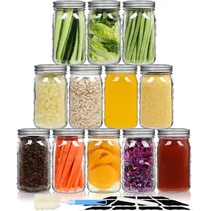 Wide Mouth Mason Jars 32 oz/Quart with Airtight  and Bands 12 Pack, Clear Glass Jars for Canning, Preserving, Jam, Wedding Favors, Sauces, Meal Prep, Pickling, DIY Projects