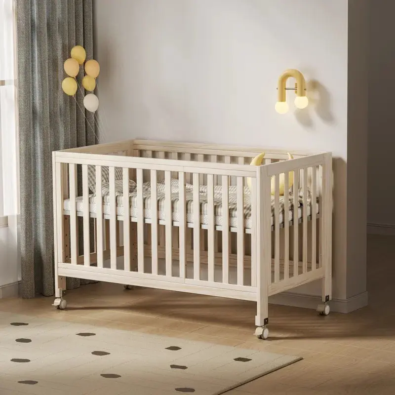 Unisex 11-in-1 Washed Natural Wood Convertible Baby Crib - Multi-Heights (4 Heights) Design, Solid Finish, Removable Wheels, Converts to Toddler Bed, Daybed
