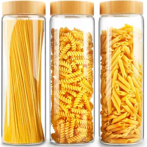 Glass Canisters with Airtight Bamboo Lids - 3 Pack 80Oz Cereal Containers, Cookie Jars, Pasta Storage - Screw on Kitchen Jars AISIPRIN