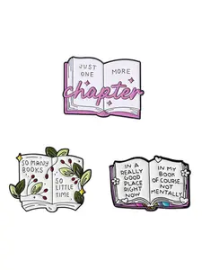 3Pcs Book Shape Pins Reading Quote Cartoon Brooches Funny Reader Badges Enamel Alloy for Book Lovers Collection Backpack Hat Decoration Library Theme Accessory