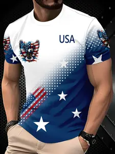 Men's Flag Eagle Pattern Printed T-Shirt, Casual Round Neck Short Sleeve, Summer Fashion Streetwear, Daily Wear Sportswear, Athletic Shirts