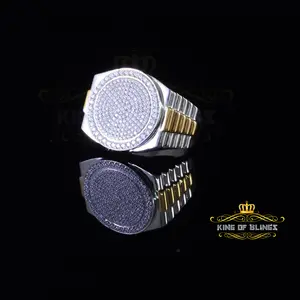 King Of Bling's925 silver Jewelry White 2.50CT CZ Wide Round Mens Adjustable Ring Size 11 to 13