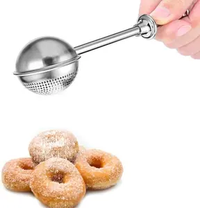 Powdered sugar jar dust collector, mini sieve flour dust collector, flour distributor, with spring handle, stainless steel one handed operation shaker dust collector, suitable for sugar powder, spices, and tea making