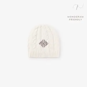 Whisper White Horseshoe Cable Knit Baby Hat