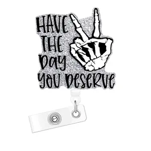 Skeleton Hand Design Badge Holder, Id Badge Holder, Bling Retractable Badge Reel, Belt Clip Retractable Name Badge Holder for Nurse Doctor Student Worker Volunteer, Retractable Badge Holders