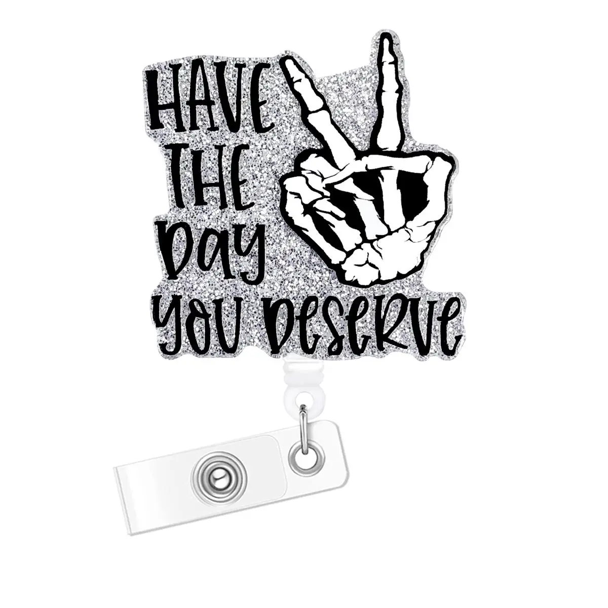 Skeleton Hand Design Badge Holder, Bling Retractable Badge Reel, Belt Clip Retractable Name Badge Holder for Nurse Doctor Student Worker Volunteer