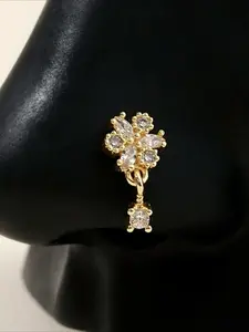 1pc L-Shaped Silvery Color Paved Flower Pendant Nose Ring Nose Ring Jewelry