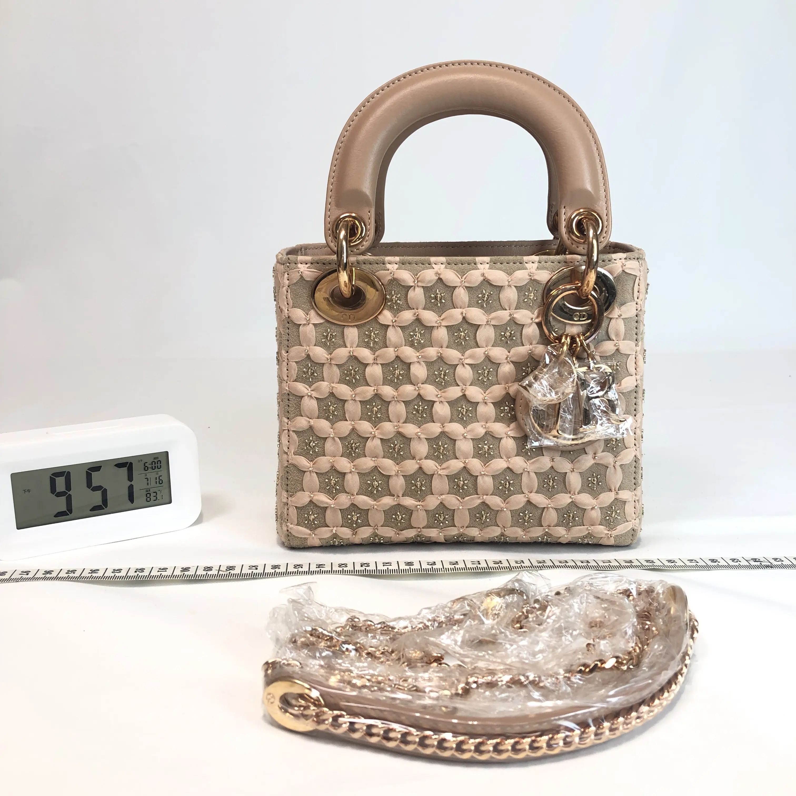 Pre-owned Dior leather Crossbody Bags Lady Beaded Embroidery Handbag With Detachable Chain Strap 752666