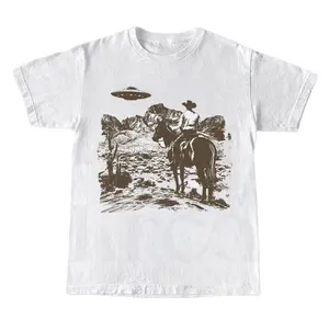 Ufo Western Shirt, Retro T-Shirt, Vintage Cowboy TShirt, Rodeo T Shirt, Wild West Shirt, Top, Streetwear, Round Neck, Shortsleeve, women's shirt, Trending Clothes, High Quality, Sport, Street Style, Many Colors Size S To XL, tiktokshop
