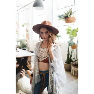 Wide Brim Leather Ribbon Bolero Hat