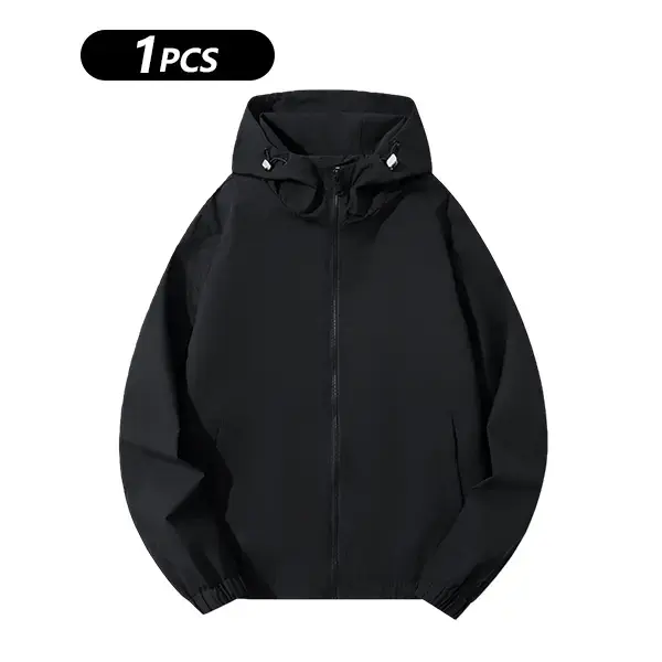 Men's Solid Lightweight Hooded Zip-Up Activewear Jacket - Waterproof, Sweat-Wicking, Breathable, Wind-Resistant, Non-Bulky, Quick-Dry, Easy-Layering, Zippered Top for Gym & Outdoor Activities