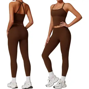 Women 2 Piece Workout Sets (2025 NEW) Yoga Outfit Open Back Tank Top High Waisted Leggings Gym Sets Tracksuits2026