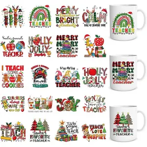 Christmas UV DTF Stickers - 20 Pcs Christmas Teacher UV DTF Cup Wraps for 16 oz Xmas School Waterproof UVDTF Transfer Decals for Glasses Cups Mug DIY Crafts