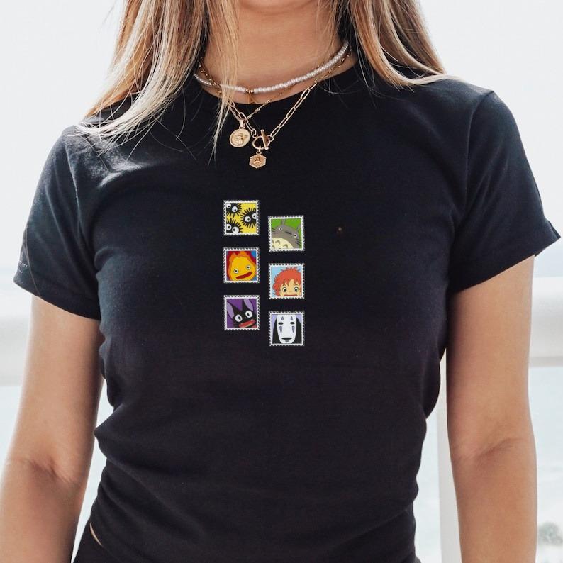 Studio Ghibli Baby Tee, Cute Funny Meme Baby Tee, Ghibli Tee, Trendy Y2K Shirt, Calcifer, Totoro, Ponyo, No Face, Jiji, Susuwatari