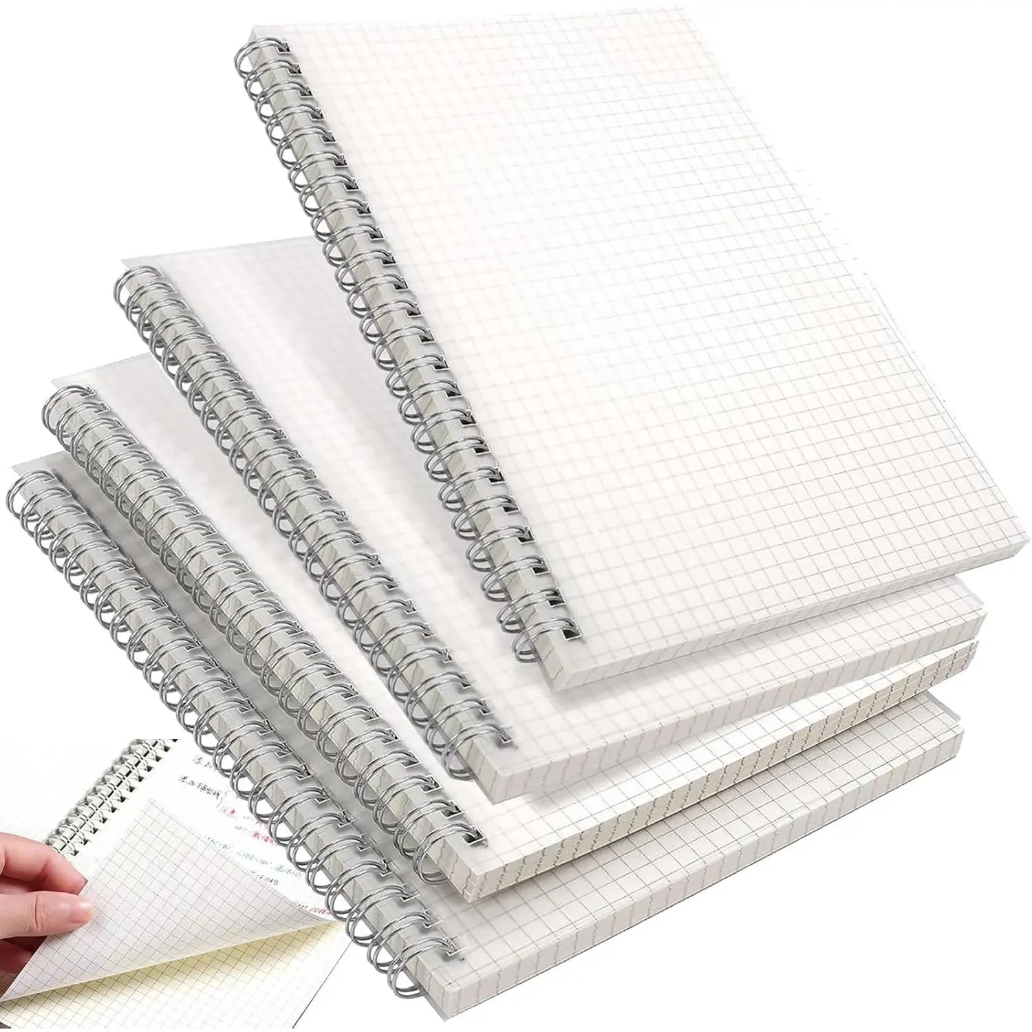 4 count Graph Notebook,A5 Graph Paper Notebook,80 Sheets Graph Spiral Notebook, Transparent Cover Graph Ruled Paper Journal Notebook for School,Office,Writing,Graphing,70 gsm