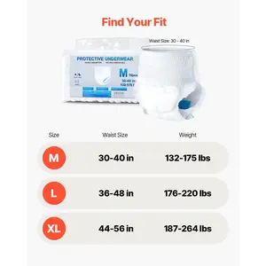 VEVOR Adult Incontinence Underwear, High Absorbent Protective Underwear for Men Women, Disposable Adult Pull-ups Diapers with Leakproof Leg Cuff Wetness Indicator - M Size, 64 Count (4 Pack of 16)
