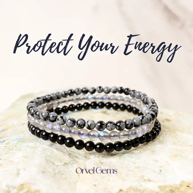 Shield Your Aura Stack | Healing Crystal Bracelet Set | 4mm Protection Stones | High Vibe Jewelry for Men & Women