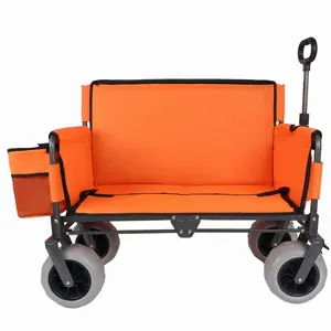 3-in-1 Folding Wagon with Bench Seat, 500lbs Capacity, 9"x4" Beach Tires, Includes Ice Pack, Orange, Heavy Duty Collapsible Outdoor Utility Cart for Camping, Beach, Garden, Sports, Picnic, Tailgating, Home Furniture and Household Product