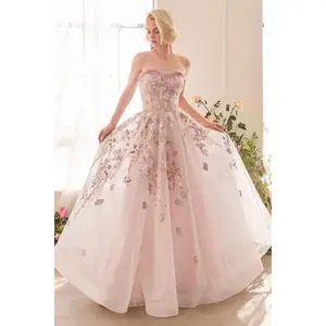 Andrea and Leo -A1455 Sweetheart Neck A-line Floral Applique Gown