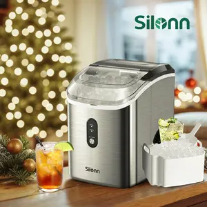 Silonn Countertop Sonic Ice Maker – Chewable Ice Machine with Self-Cleaning, 33 lbs/Day, Portable Stainless Steel Design for Home Kitchen, Includes Basket & Utensils
