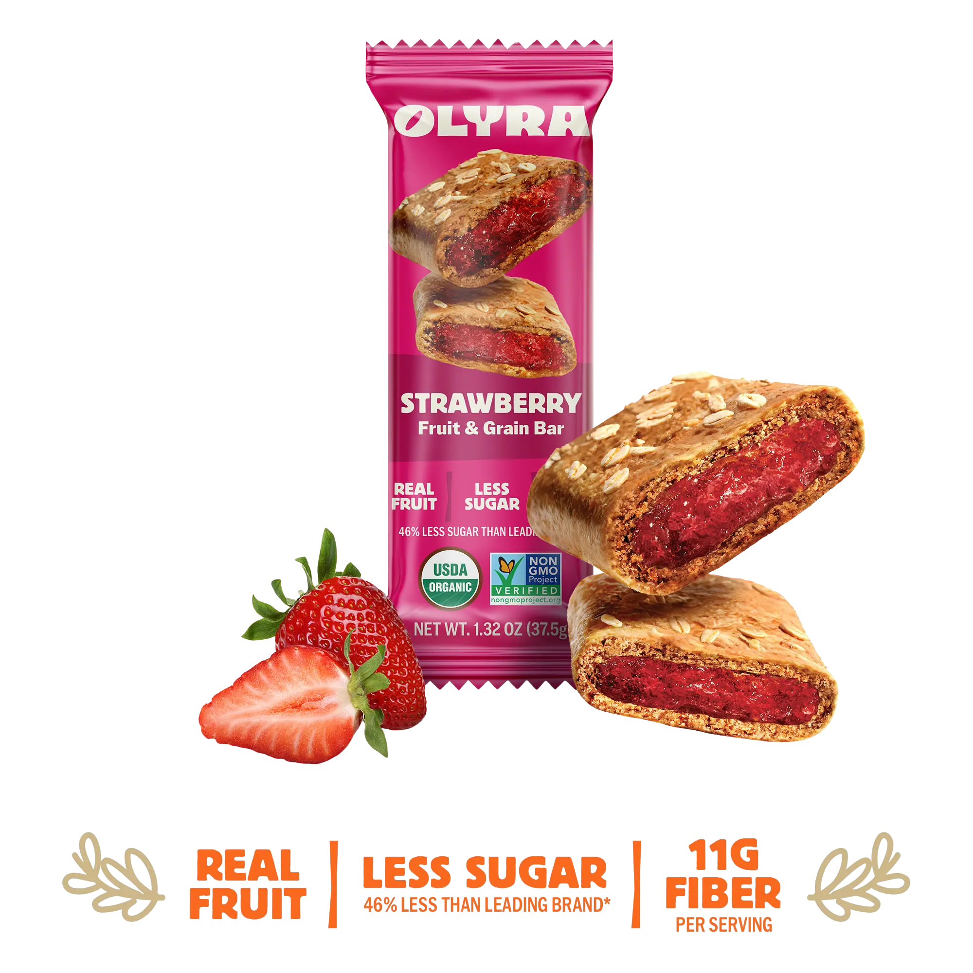 Olyra Strawberry Fruit & Grain Bars- 4 Box - 16 Packs Organic Soft Baked Fruit Filled Breakfast Bars - High Fiber - Healthy Breakfast Snacks with Real Fruit Filling - Healthy Snacks for Adults - Office Snack - School Kids Snack