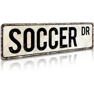 Tin Signs Home Decoration Soccer Sign Fan Player Gift Decor Soccer Athlete Football Street Sign Art Wall Decor Metal Sign 4" by 16" Room