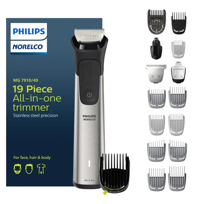 Philips Norelco Multigroom Series 7000, Mens Grooming Kit with Trimmer for Beard, Head, Hair, Body,Groin, and Face-NO BLADE OIL NEEDED Stainless Steel