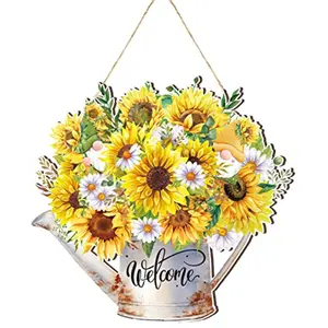 Sunflower Wreaths for Front Door Summer Door Sign Summer Spring Wooden Sign Sunflower Welcome Decorations 11.8 x 11.8 Inch Wall Art Decor for Indoor Outdoor Home