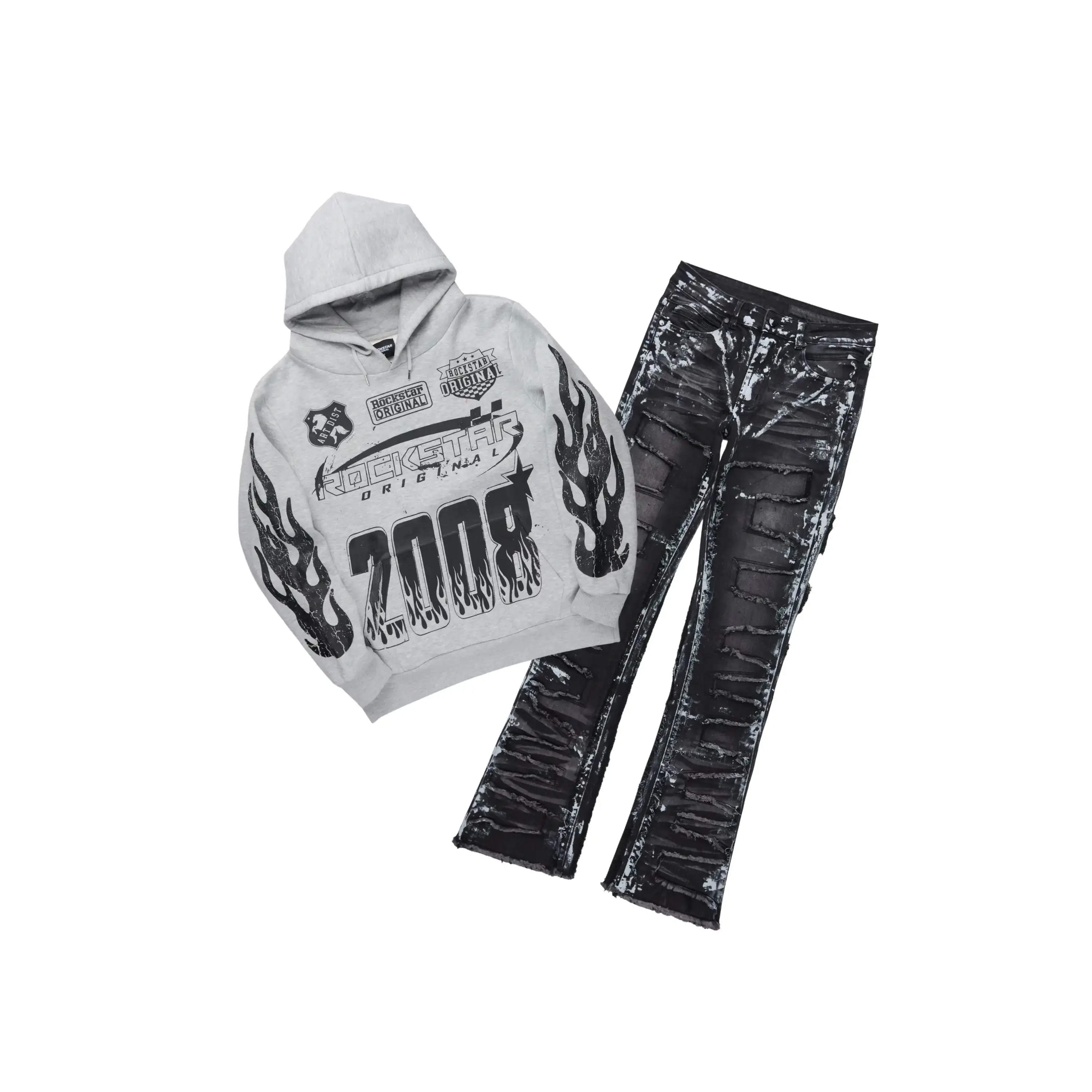 Amos Grey/Dark Grey Hoodie/Stacked Flare Jean Set