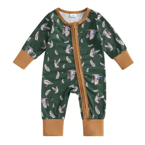 Infant Baby Boy Girl Mallard Duck Romper Jumpsuit Long Sleeve Zip Up Duck  Overalls Hunting Baby Clothes