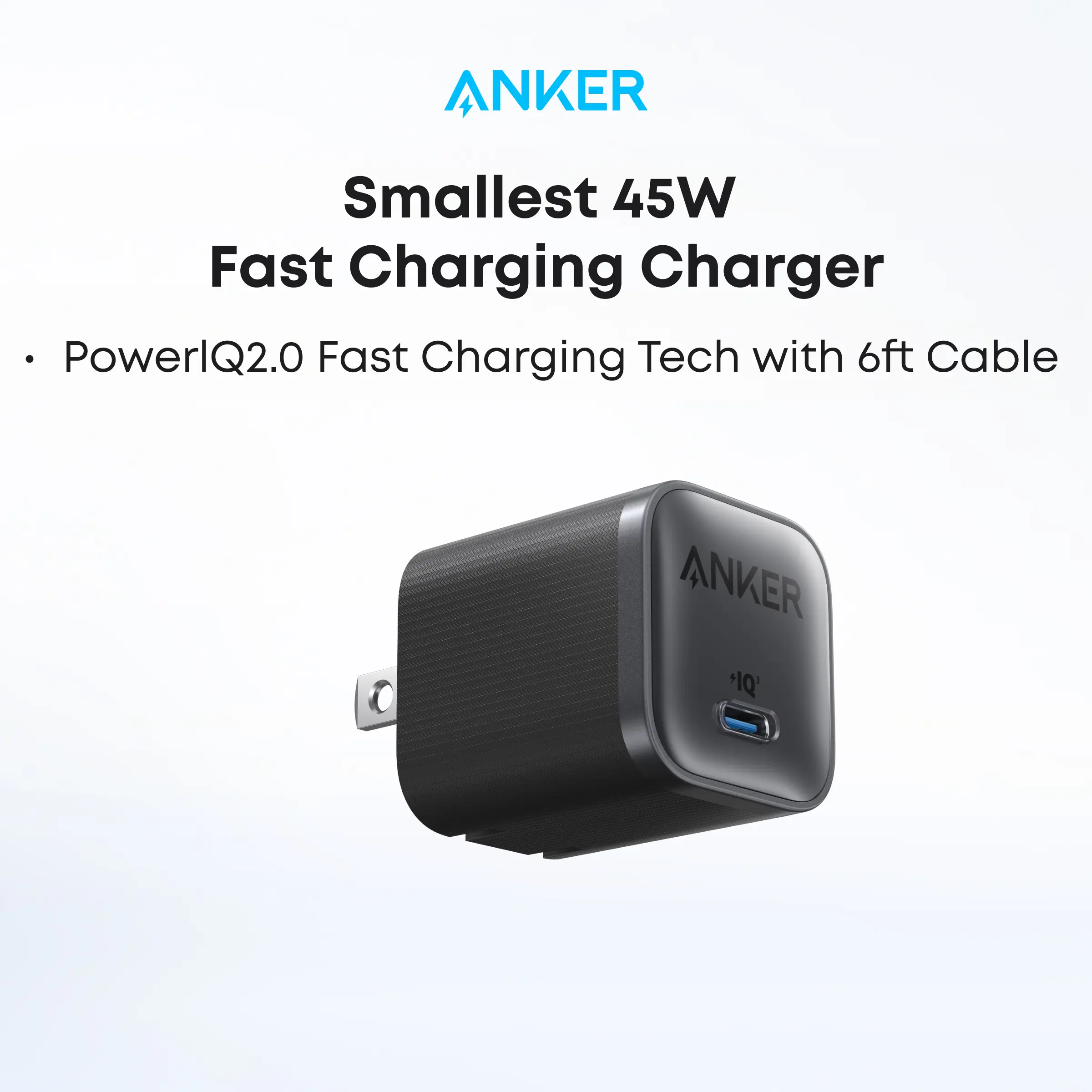 Anker Nano Charger (45W) with 6 ft USB-C Cable, Compact Foldable Plug, Compatible with iPhone 17 / 16 Series, iPad, Pixel 9, Galaxy S25 Ultra / S24, and More