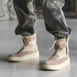 1pr Unisex High-Top Fashion Boots Beige Color Faux Short Booties with Rubber Sole and Fabric Insole Slip-On Closure Solid Pattern for Men and Women Orthotic Boy