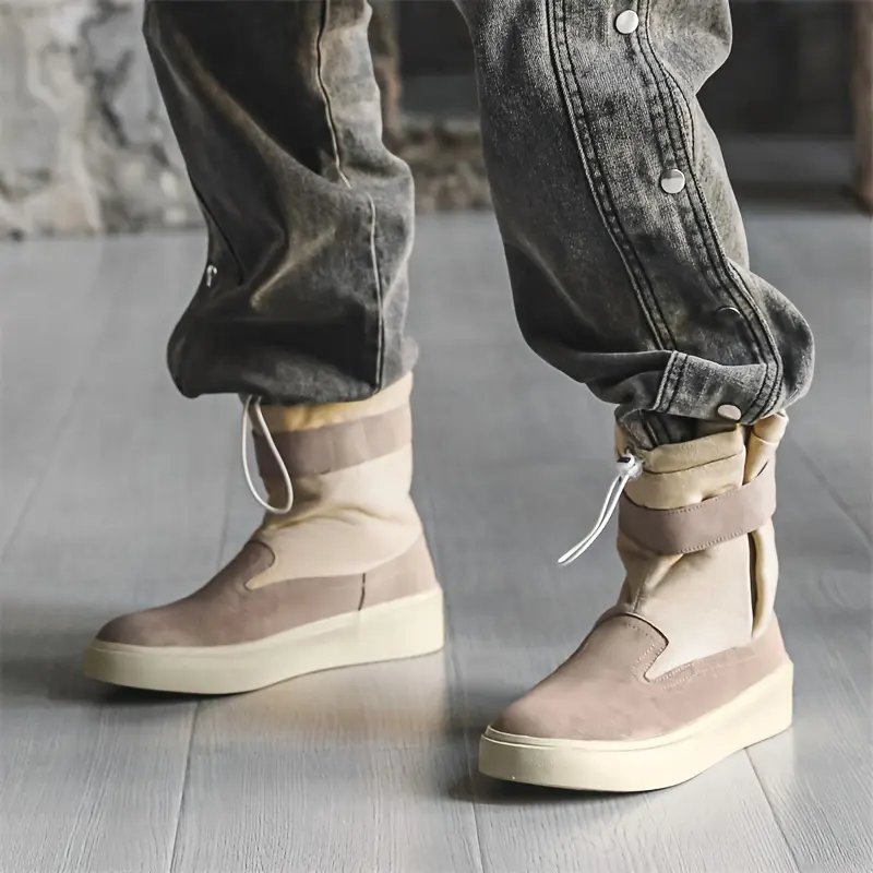 aTT1pr Unisex-Top Fashion Boots Beige Color Faux Short Booties with Rubber Sole and Insole-On Closure Solid Pattern Men and Women Orthotic Boy