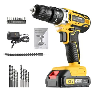 21V Cordless Impact Drill Driver, 442 In-lbs Torque, 25+1 Clutch, LED Light, with Flexible Shaft for Home DIY, Wood/Metal/Wall Drilling & Screwdriving